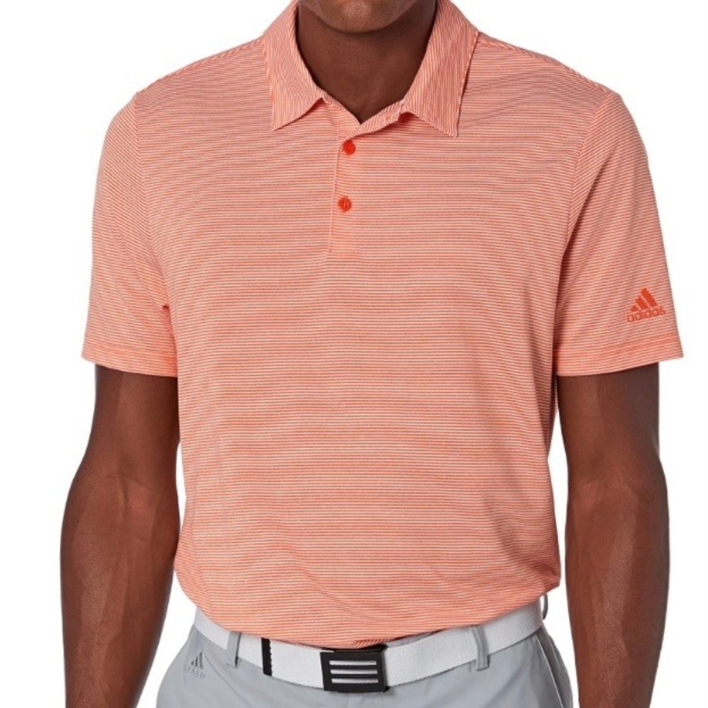 Adidas Mens Otman Pencil Stripe Orange White Short Sleeve Polo Golf Shirt Medium